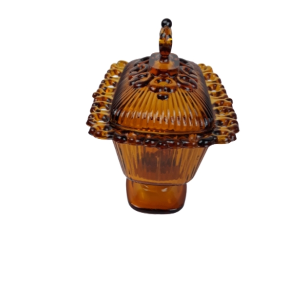 VTG Indiana glass wedding box candy dishlid amber - Picture 3 of 10